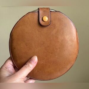 Vintage Travel Shaving / Makeup Mirror in Leather Case